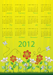 Fototapeta na wymiar 2012 calendar - week starts on Sunday