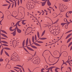 cute seamless background with bird and berry
