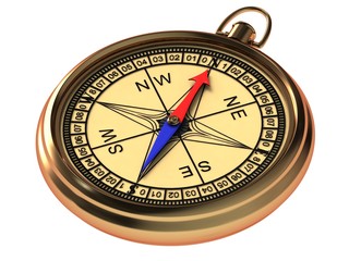 Vintage compass in the metal casing isolated