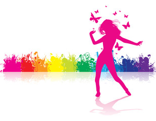 a girl dancing on a splash background