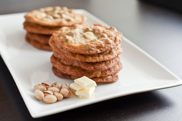 Pistachio cookies with white chocolate chips
