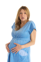 Fototapeta premium astonished pregnant woman in bathrobe