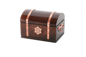 Closed wooden chest with reflection
