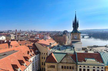 Fototapeta na wymiar Prague roof tops panorama, birds eye view, Czech Republic