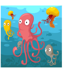 Octopus and jelly fish