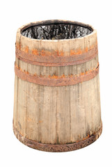 Isolated Old wooden barrel for water