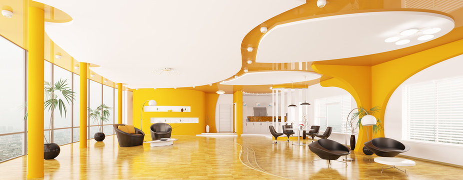 Modern apartment interior panorama 3d render