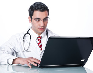 Portrait of a handsome doctor,isolated on white background