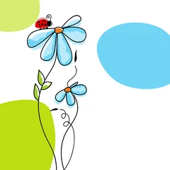 Poster Lieveheersbeestjes Leuke natuurscène: lieveheersbeestje dat op een bloem klimt