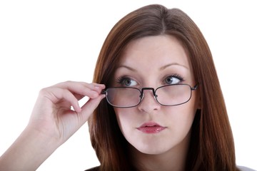 young woman with eyeglasses (white background)