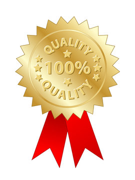 "100% Quality" Label (gold badge stamp awards medal guarantee)