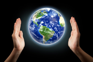 hands around globe