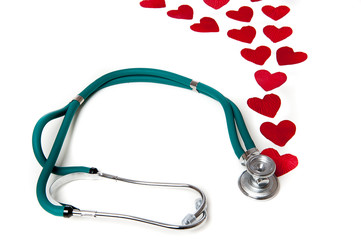 Stethoscope and red hearts
