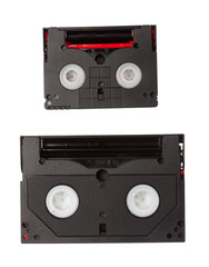 minidv and hi8 tapes isolated on white