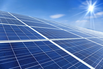 Closeup of Solar Panels with sunlight