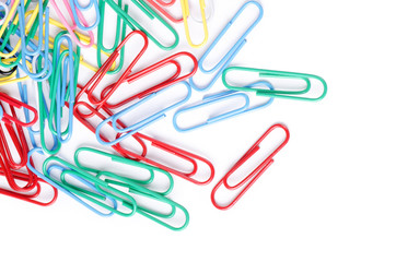 Closeup of multi-colored paper clips
