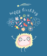 funny card with a monster birthday