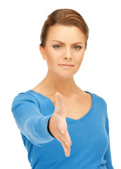 woman with an open hand ready for handshake