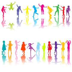 Set of chilldren silhouettes in different colors