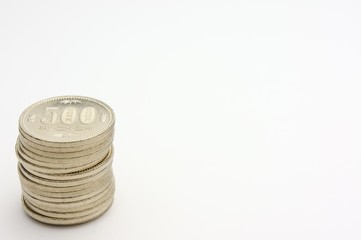 日本通貨５００円玉重ねる