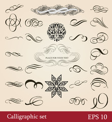 vector set, calligraphic design elements and page decoration - obrazy, fototapety, plakaty