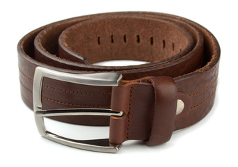 Rolled mens leather belt with metal buckle