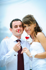 wedding smile couple with red heart