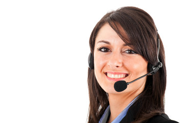 Female phone operator isolated on white