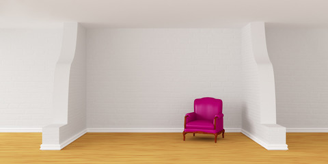 Modern room with alone purple armchair