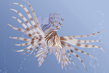 Illustration of an exotic lion fish swimming underwater