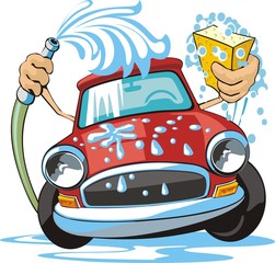 car washing sign with sponge and hose
