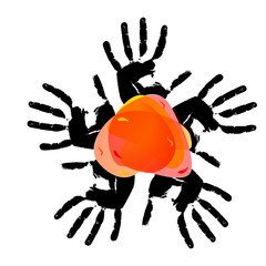 Red bubble against from five hands. eps10