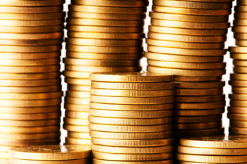 Close up of the golden coin stacks