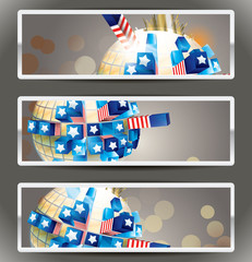 Vector banners.Exploding sphere with American symbols