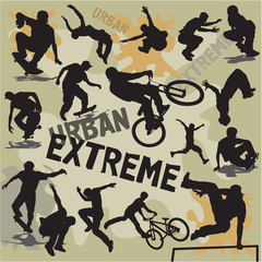 set silhouettes urban extreme sports