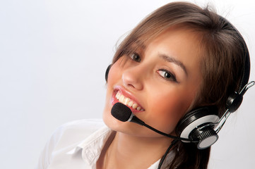 beautiful woman with headset smiling