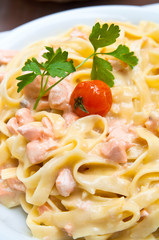 tasty pasta with salmon