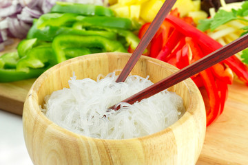 Chinese noodles with vegetable ingredients