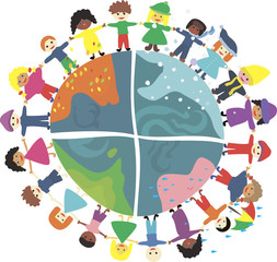 children of the world during different seasons