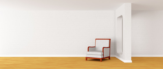 alone white armchair in modern minimalist interior