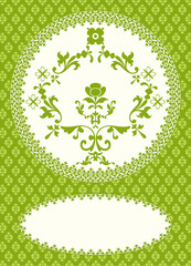 Invitation card with classical ornaments on green