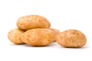 Fresh potatoes on a white background