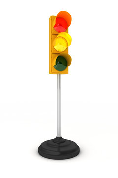Traffic light  showing red and yellow over white background