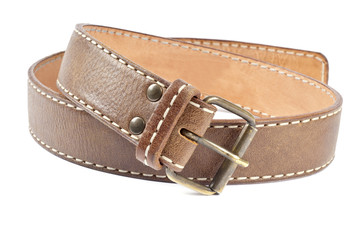 Woman's Brown Leather Belt Isolated on White