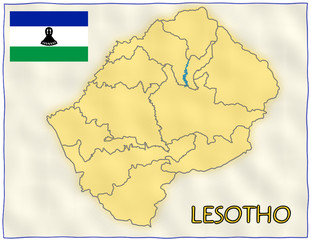 Lesotho political division national emblem flag map