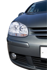Obraz na płótnie Canvas large headlight of modern grey metallic car