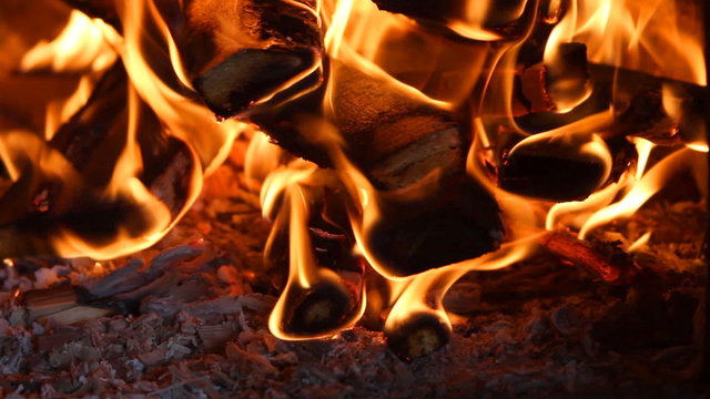 beautiful fire in the fireplace
