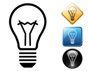 Electric light bulb pictogram and signs