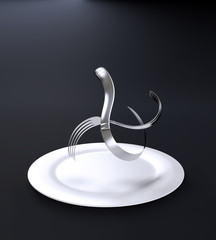 Dynamicly twisted cutlery over empty plate
