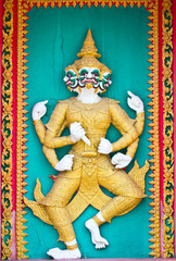 Art Ramayana story stucco church in front of the temple Thailand